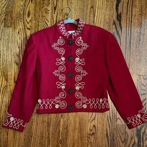 Vintage Western Scully Red Embroidered Military-Style Women's Jacket